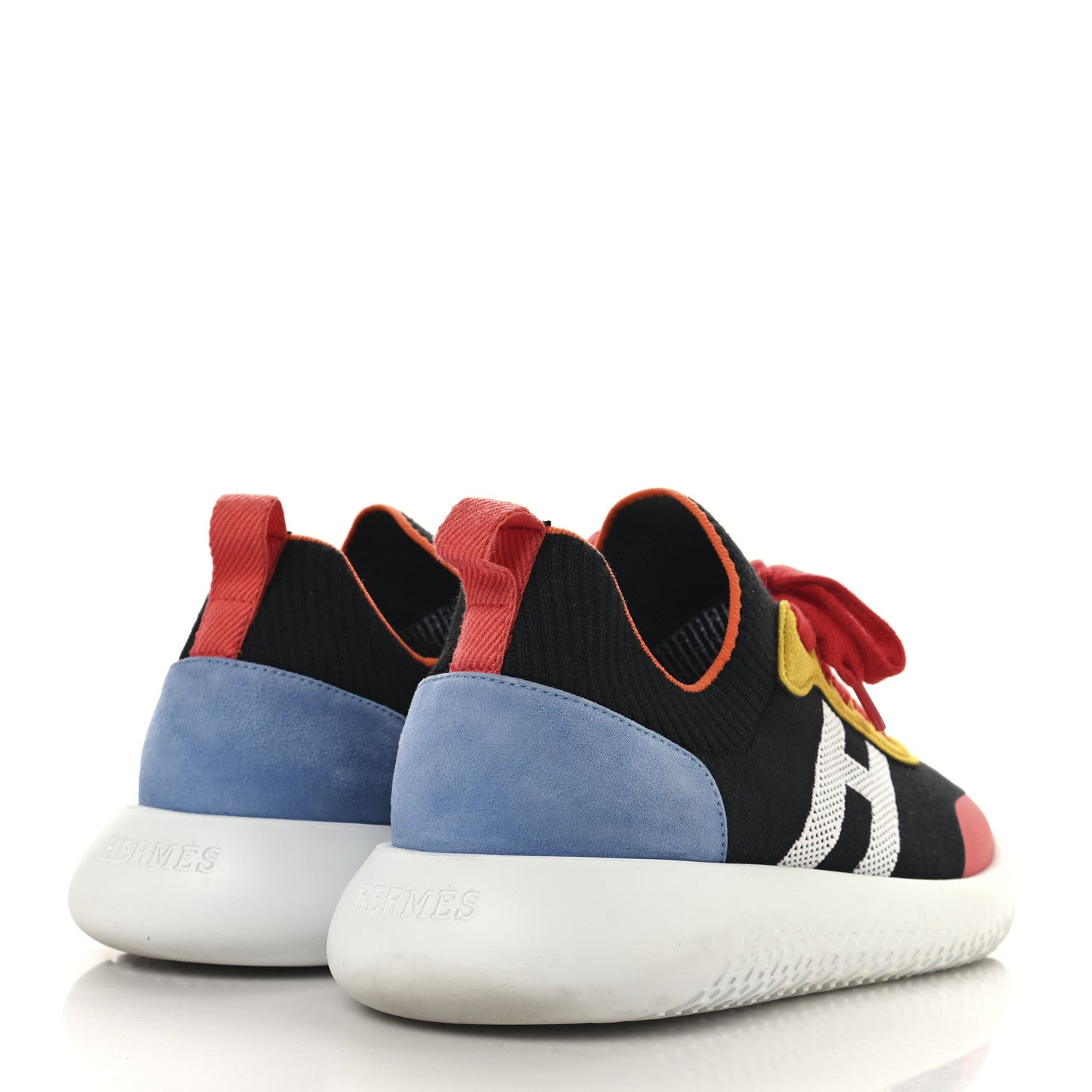 Hermes Knit Suede Goatskin Womens Crew Sneakers 37.5 Multicolor