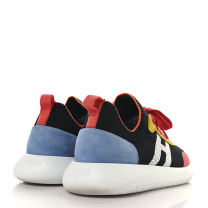 Hermes Knit Suede Goatskin Womens Crew Sneakers 37.5 Multicolor 5 of 7