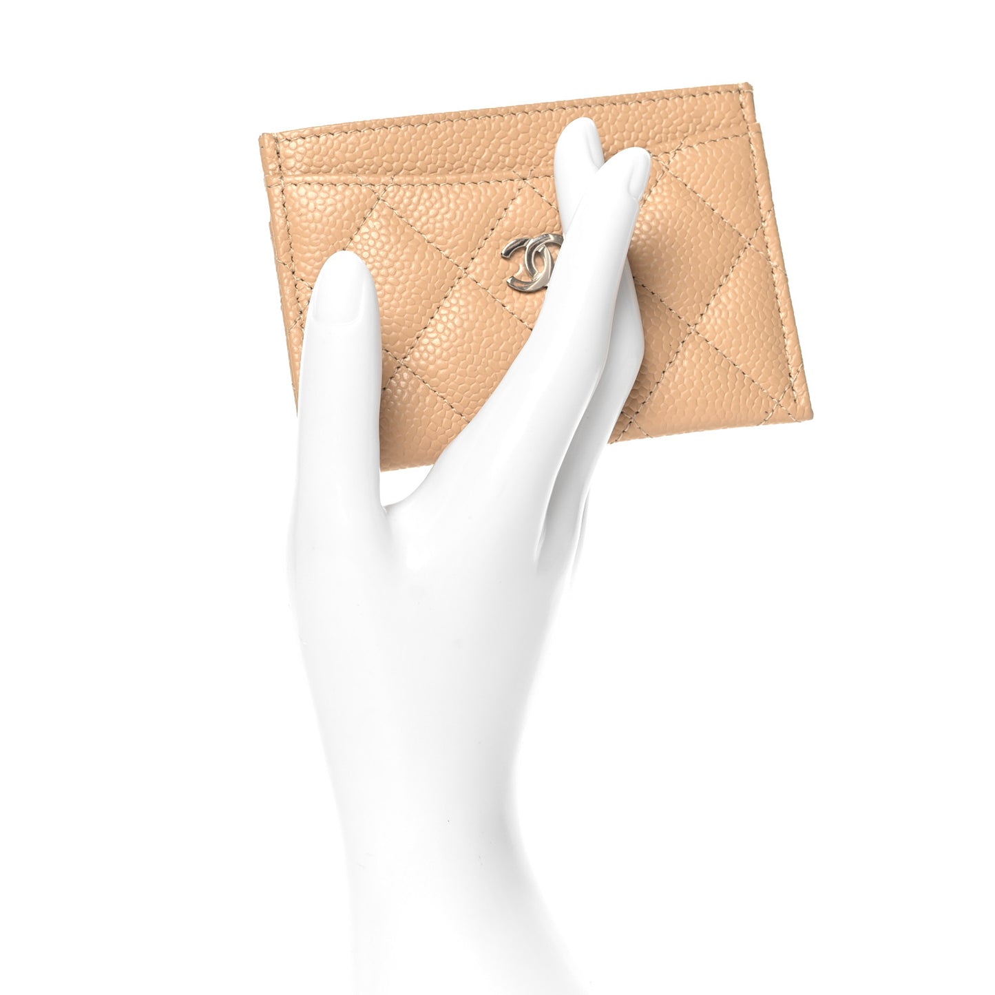 Caviar Quilted Card Holder Beige