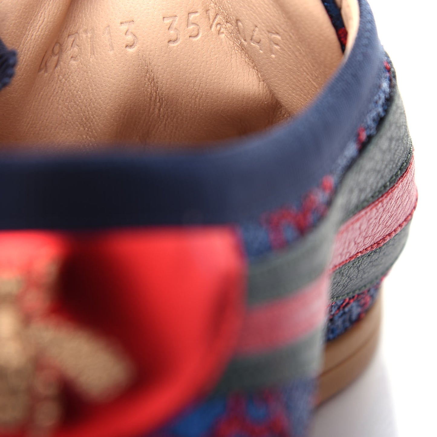 Lurex Calfskin Web GG Monogram Womens Falacer Sneakers 35.5 Iridescent Blue Iridescent Red Silver