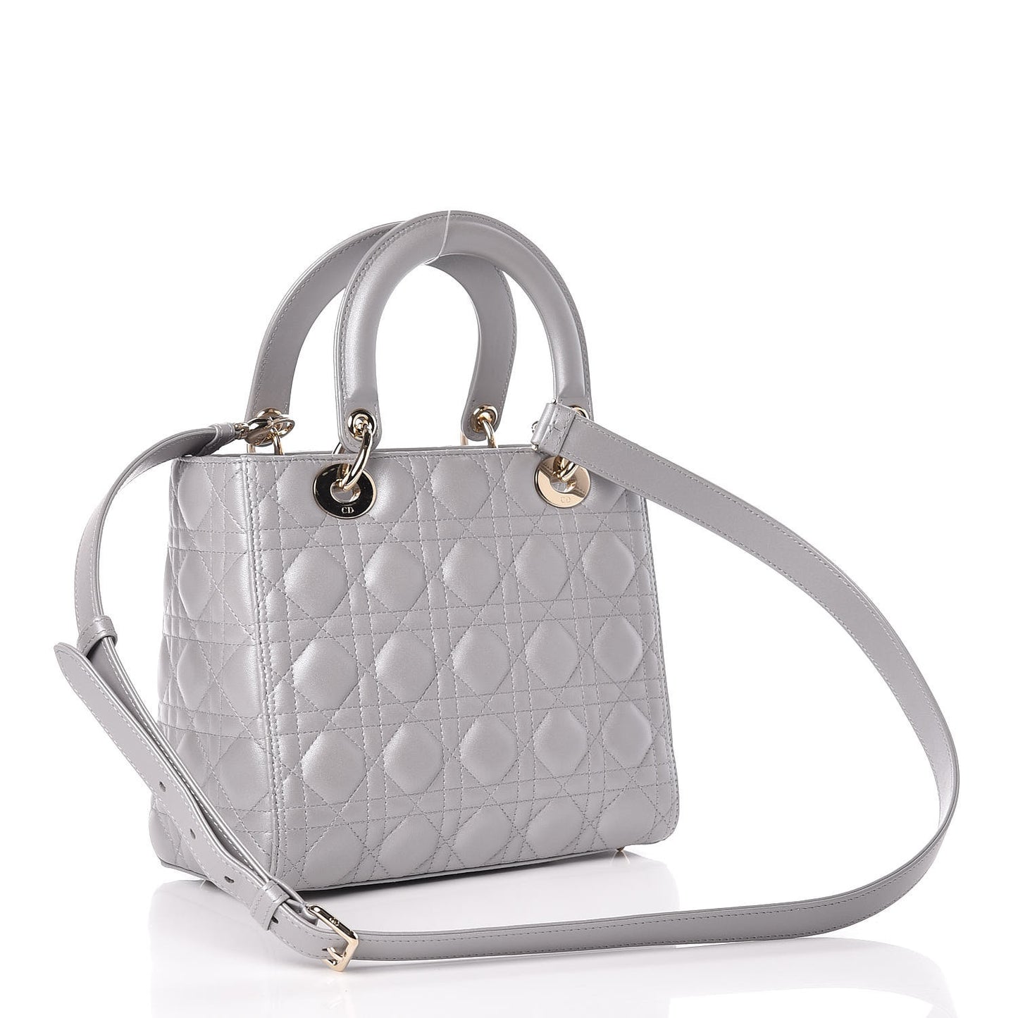 Pearly Lambskin Cannage Medium Lady Dior Grey