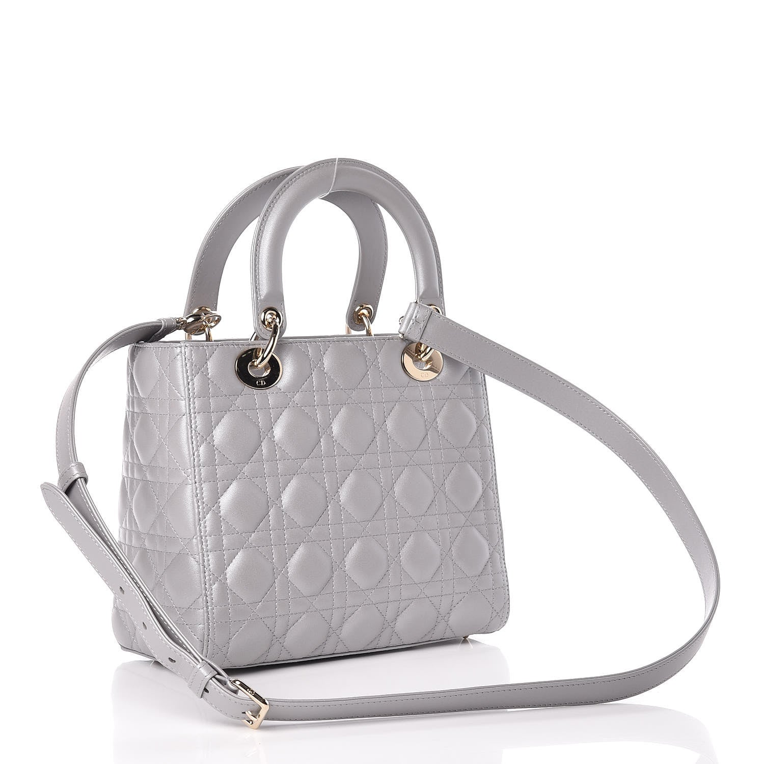 Christian Dior Pearly Lambskin Cannage Medium Lady Dior Grey 3 of 9