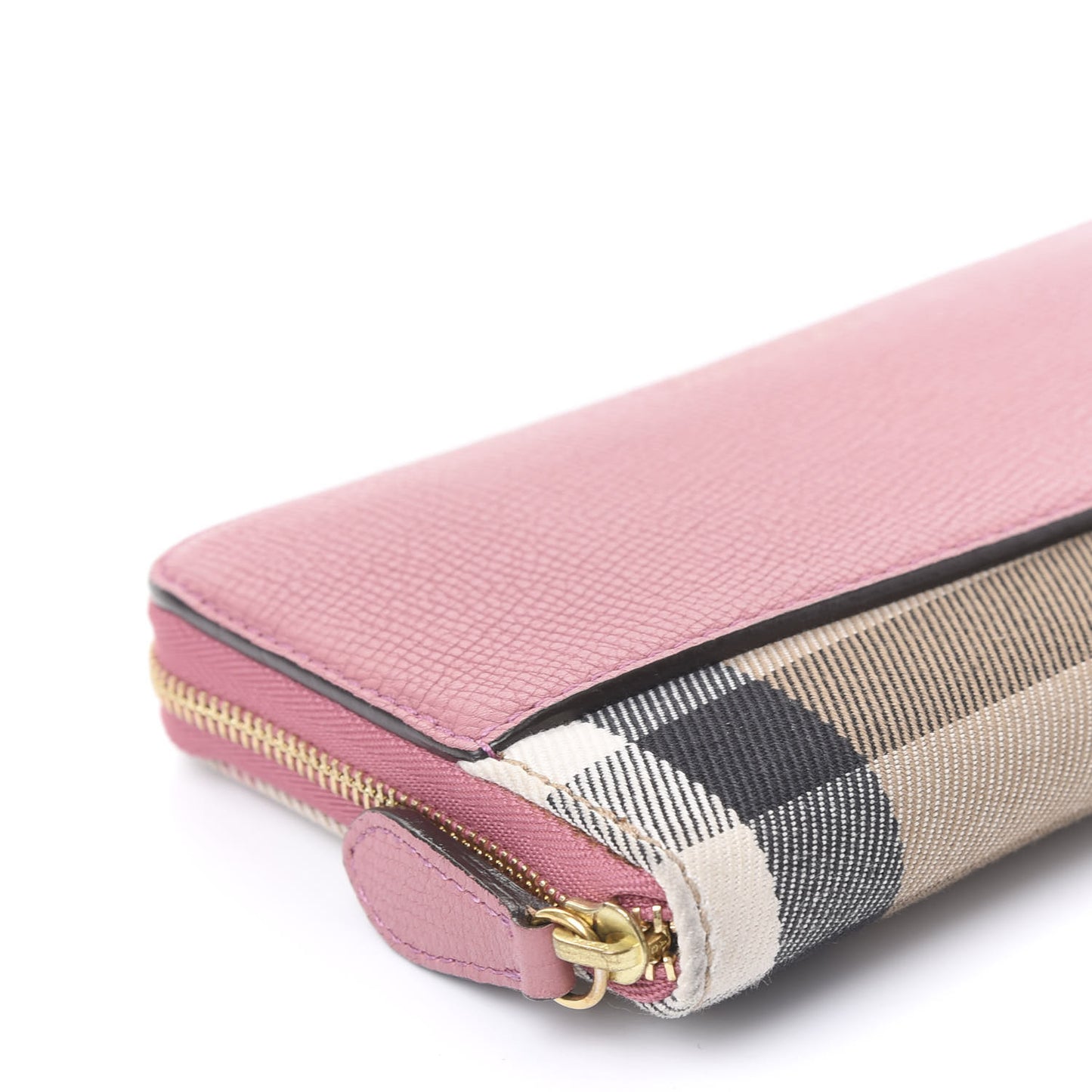 Grainy Calfskin House Check Elmore Zip Around Wallet Mauve Pink