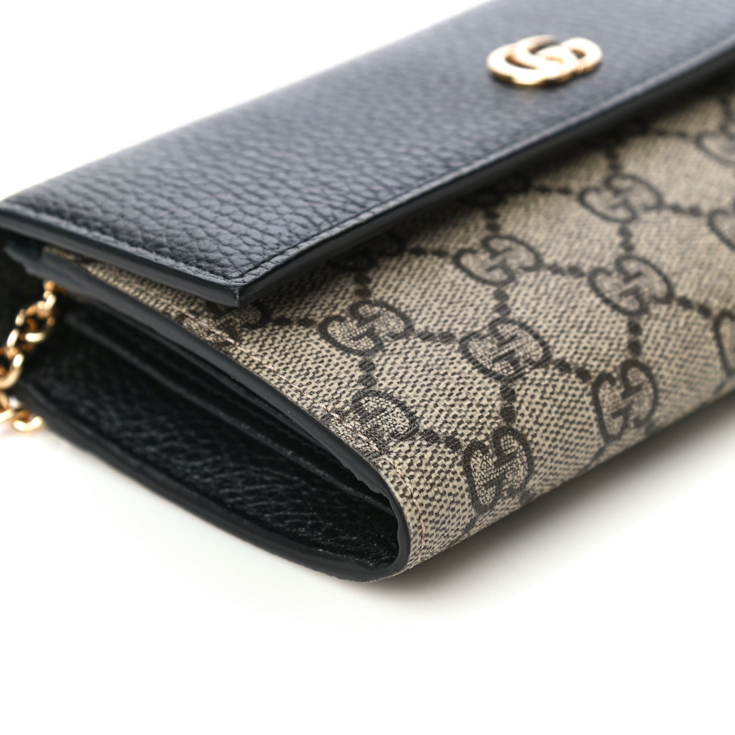 Gucci Dollar Calfskin GG Supreme Monogram Petite GG Marmont Wallet Chain Bag Black Beige Ebony 7 of 9