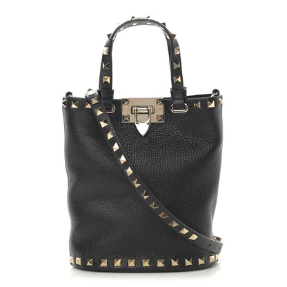 Valentino Garavani Pebbled Calfskin Rockstud Bucket Bag Black 1 of 9
