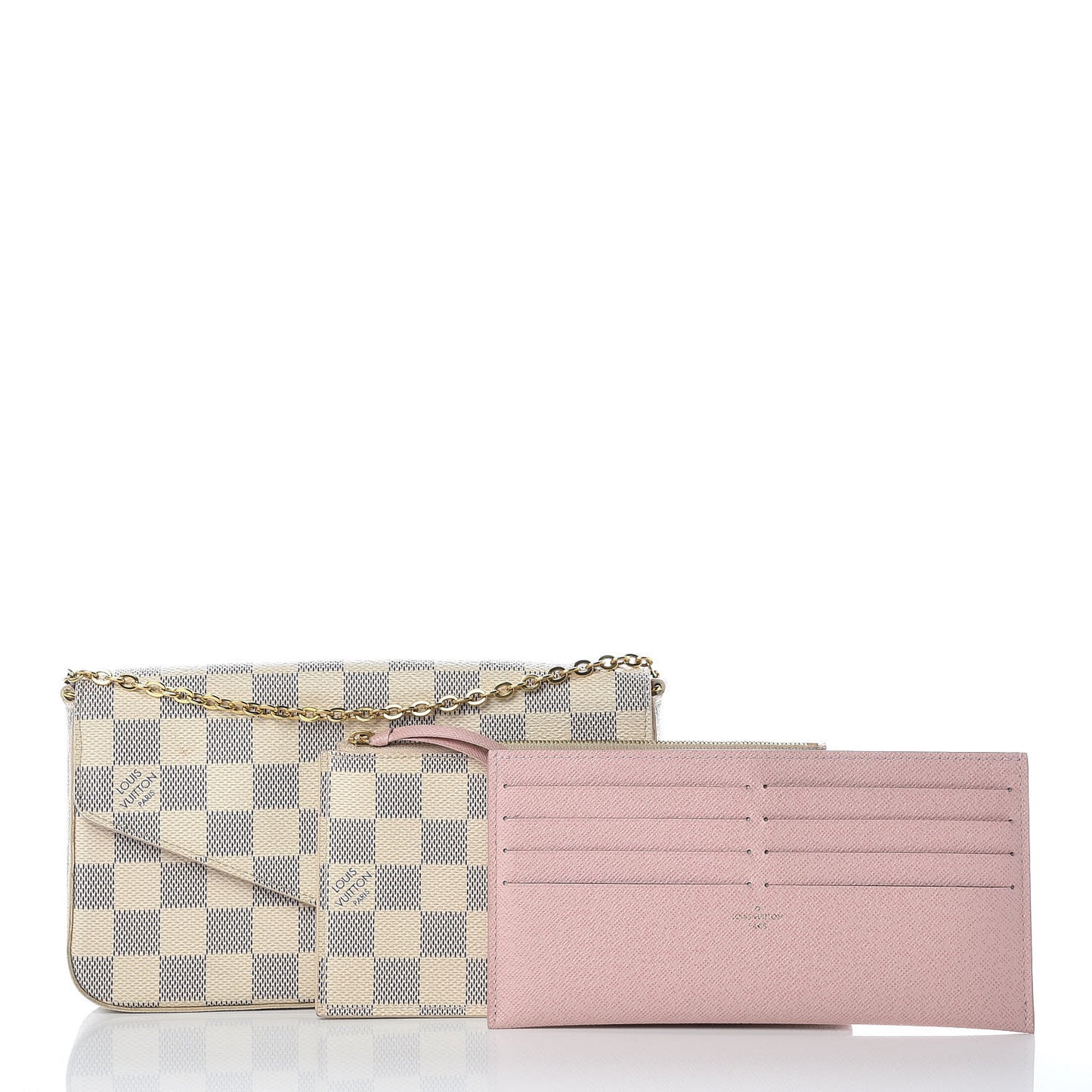 Damier Azur Pochette Felicie Chain Wallet Rose Ballerine