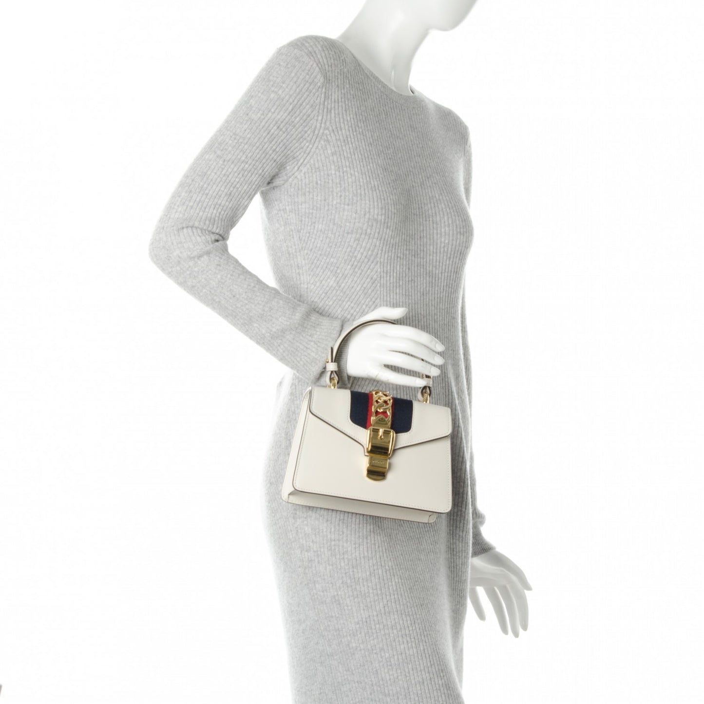 Calfskin Mini Sylvie Top Handle Bag White