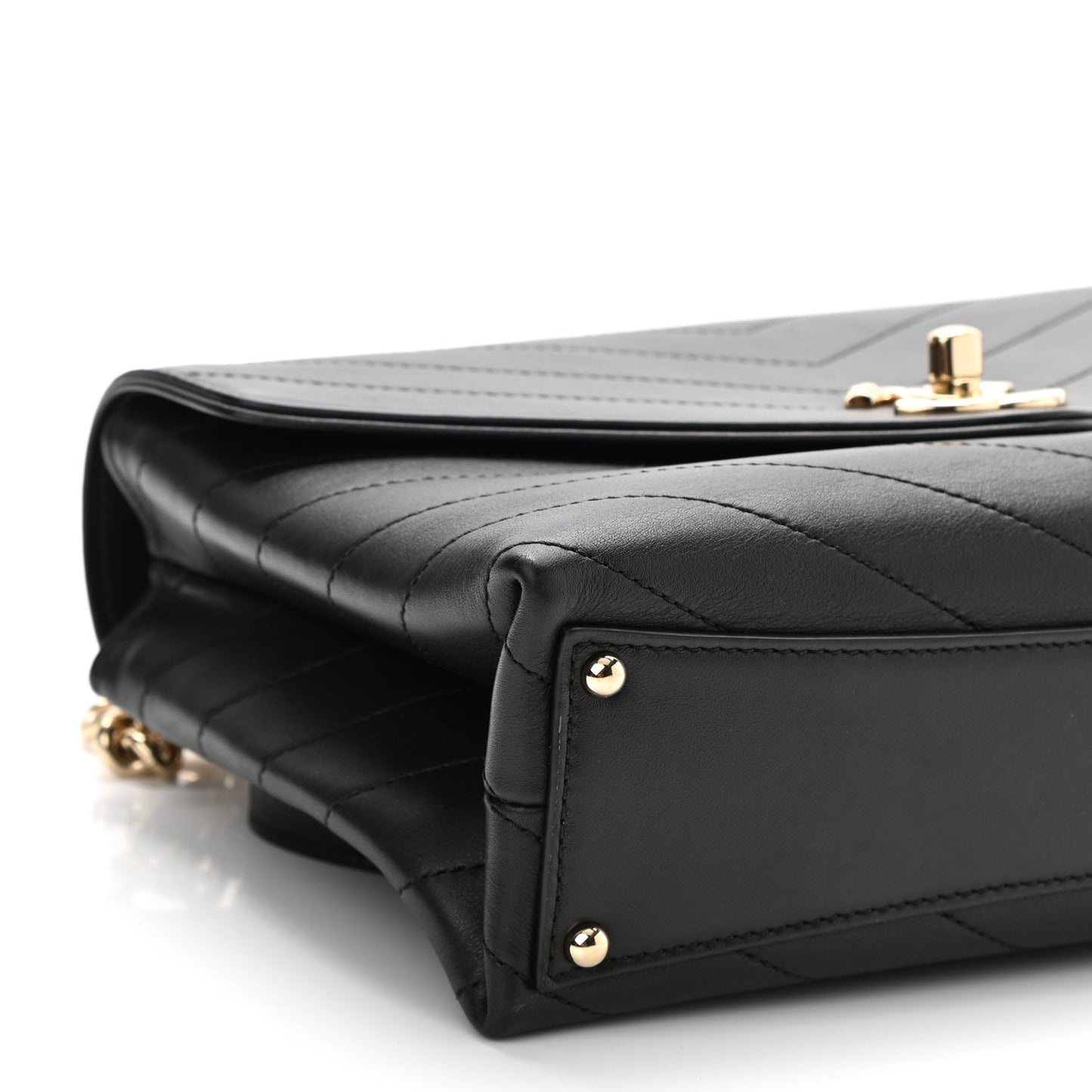 Calfskin Chevron Stitched Small Coco Flap Bag Black
