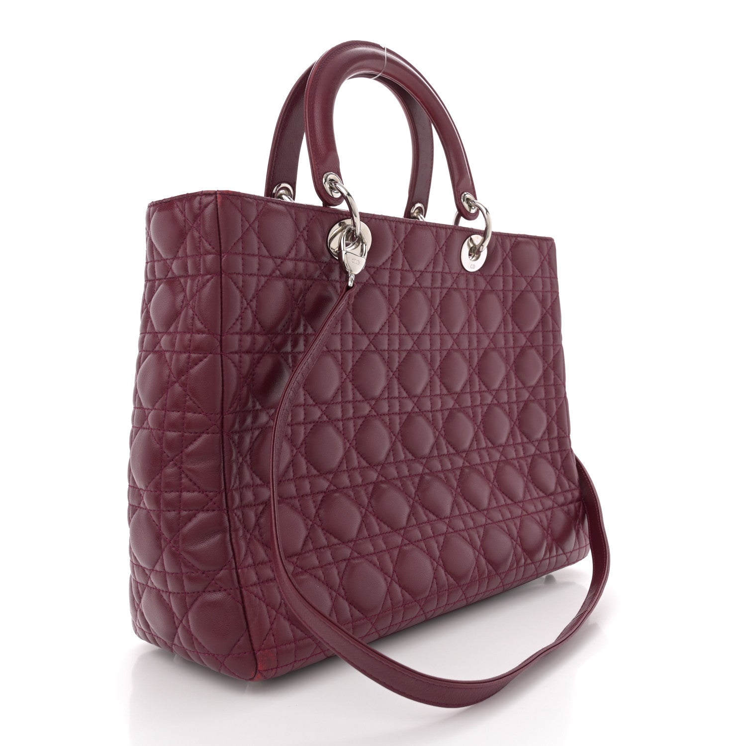 Christian Dior Lambskin Cannage Large Lady Dior Burgundy 3 of 15