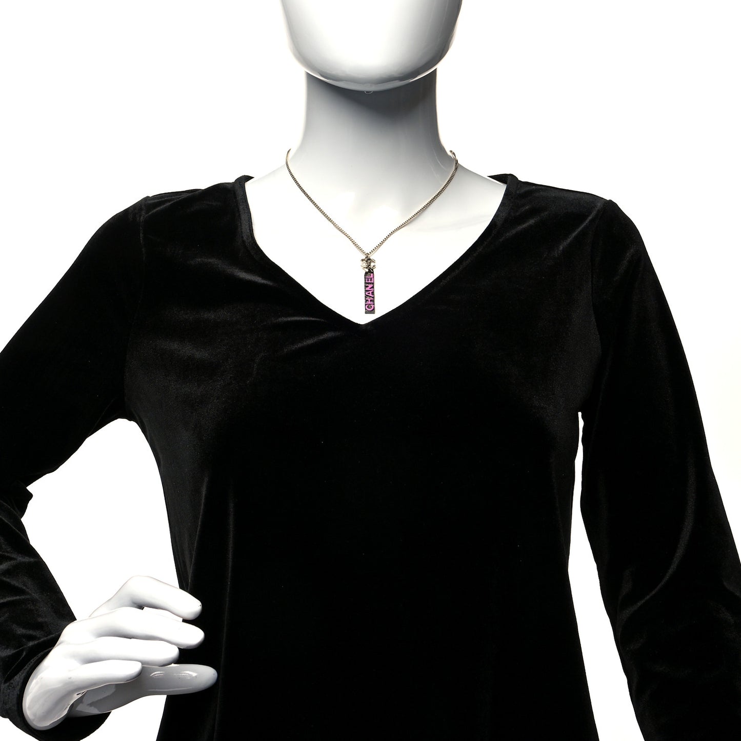Enamel CC Logo Chain Necklace Ruthenium Pink