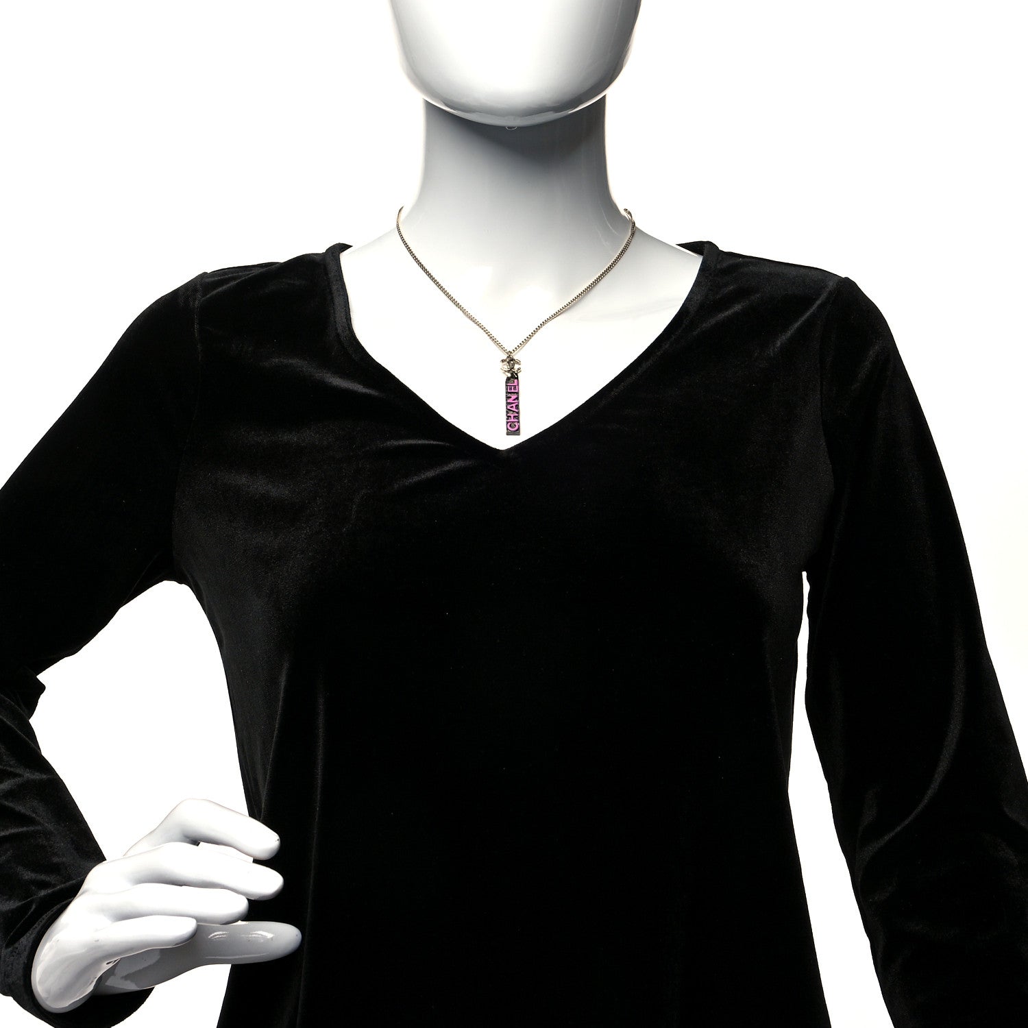 Chanel Enamel CC Logo Chain Necklace Ruthenium Pink 2 of 6