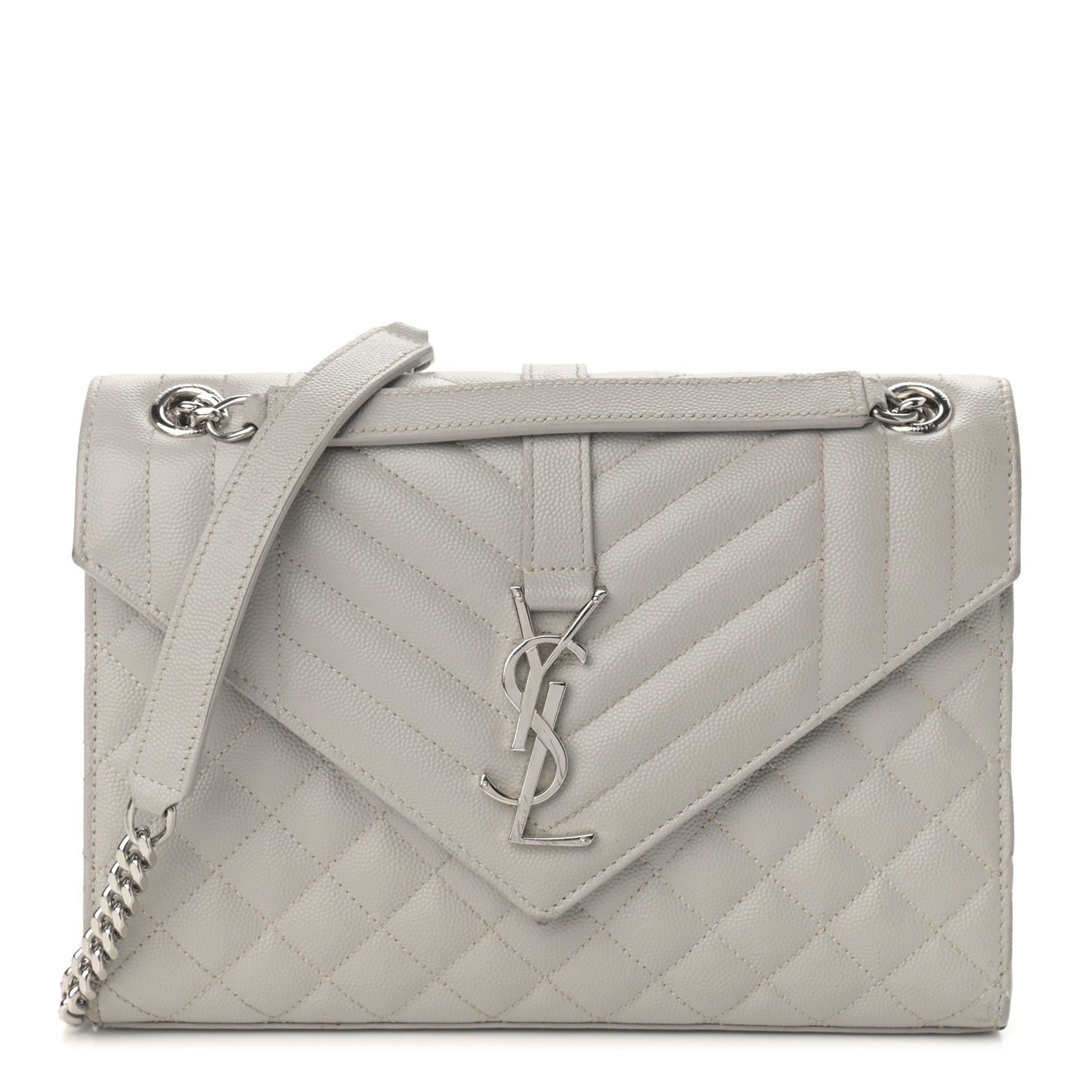 Grain De Poudre Textured Mixed Matelasse Medium Triquilt Monogram Satchel Granite