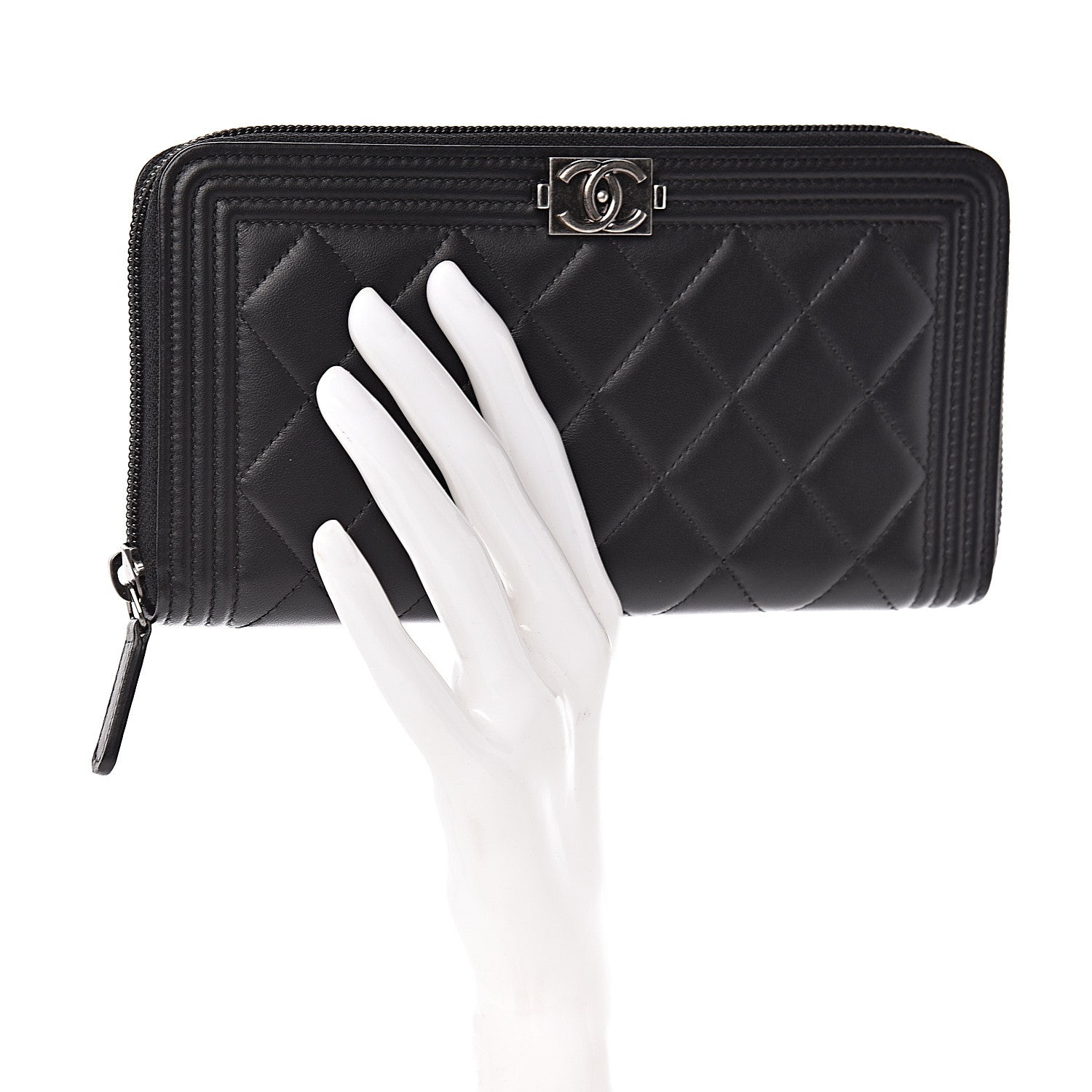 Chanel Lambskin Quilted Boy Zip Around Wallet Black 2 of 9
