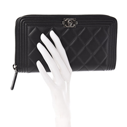 Chanel Lambskin Quilted Boy Zip Around Wallet Black 2 of 9