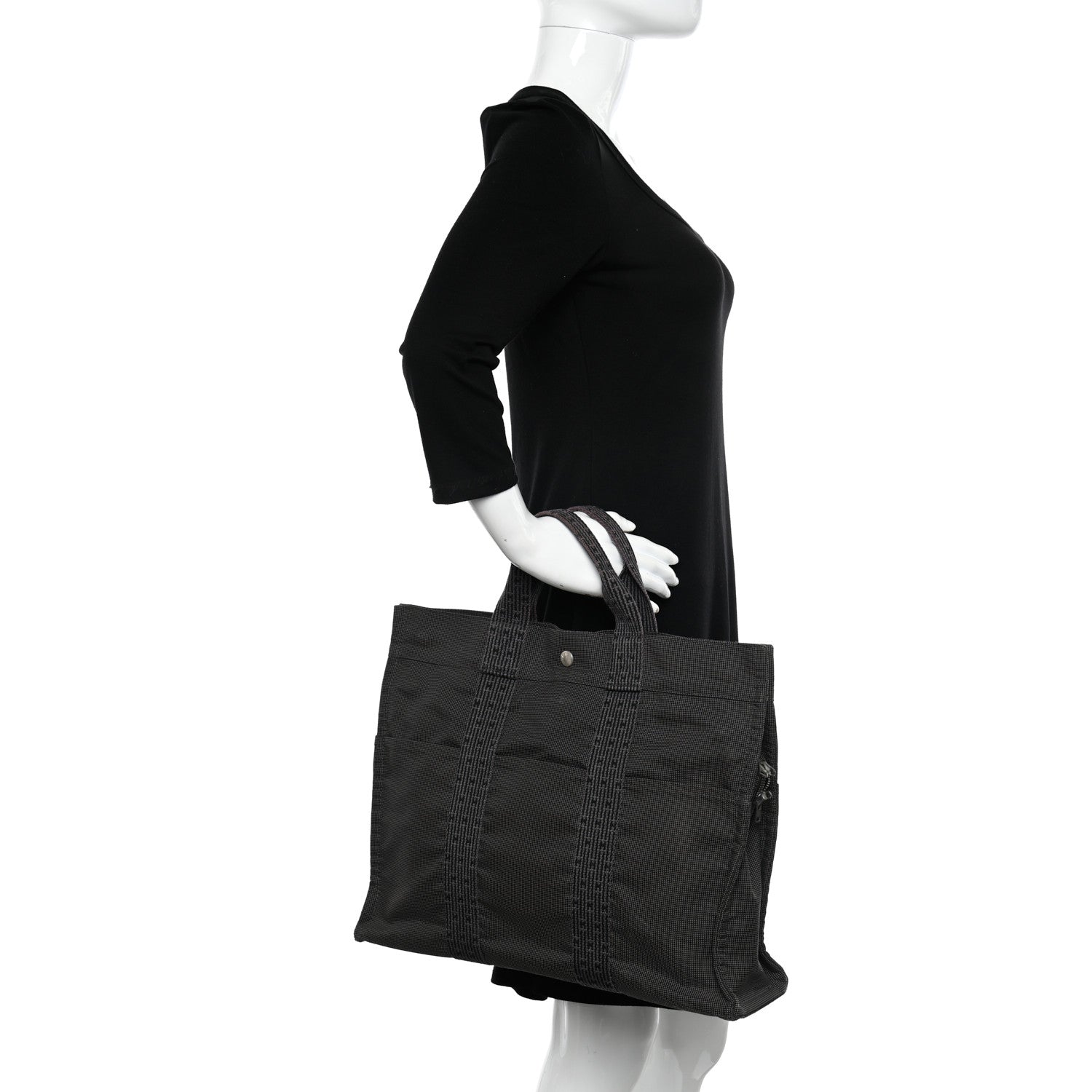 Hermes Toile Fourre Tout MM Grey Black 2 of 9