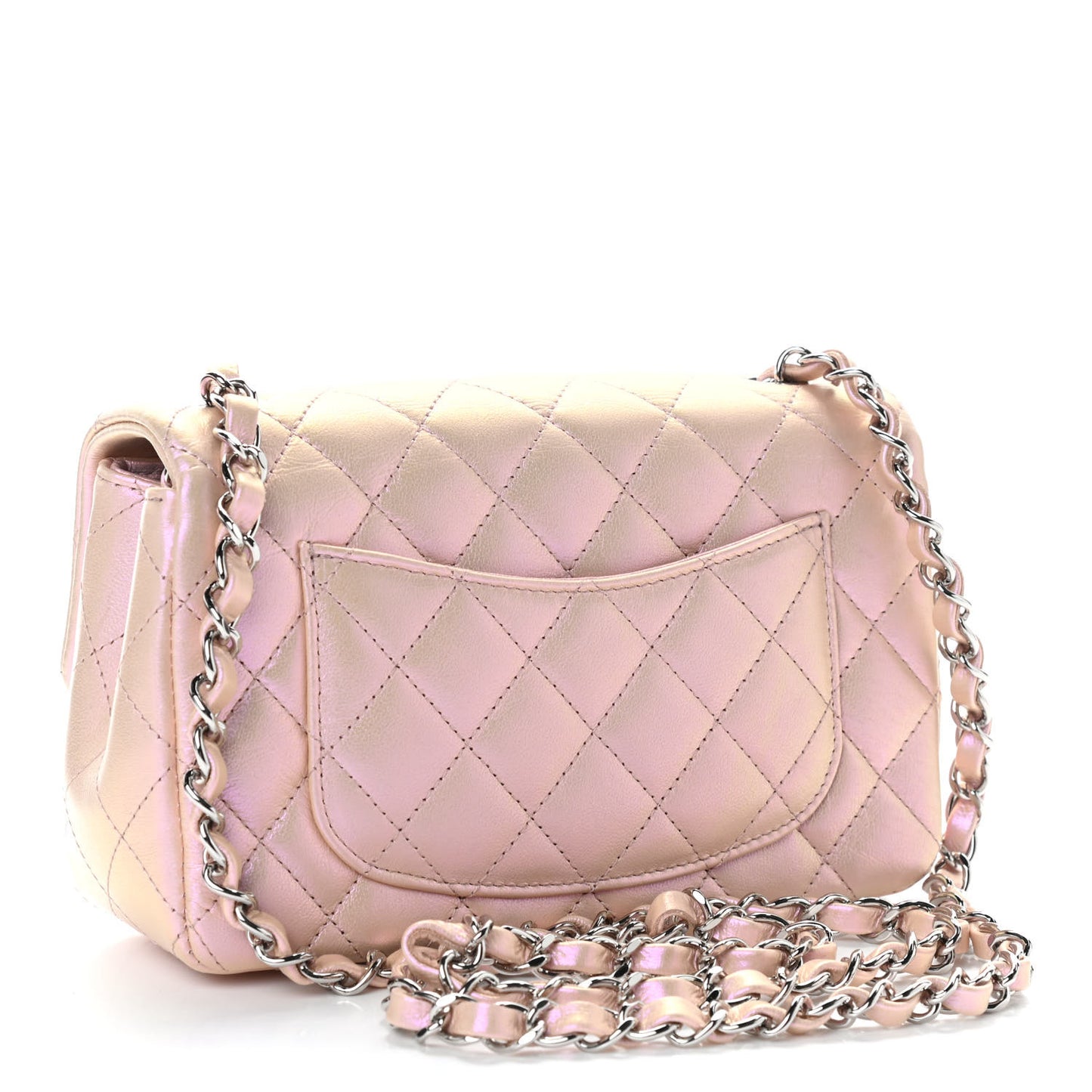Iridescent Calfskin Quilted Mini Rectangular Flap Pink