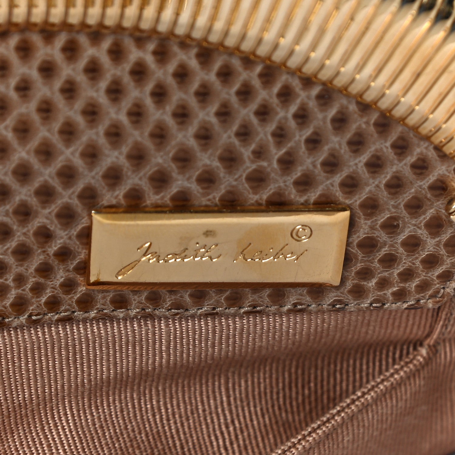 Judith Leiber Lizard Embossed Pleated Evening Bag Brown Gold 6 of 9