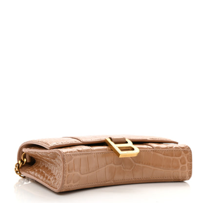 Balenciaga Shiny Calfskin Crocodile Embossed Hourglass Chain Bag Nude Beige 4 of 7