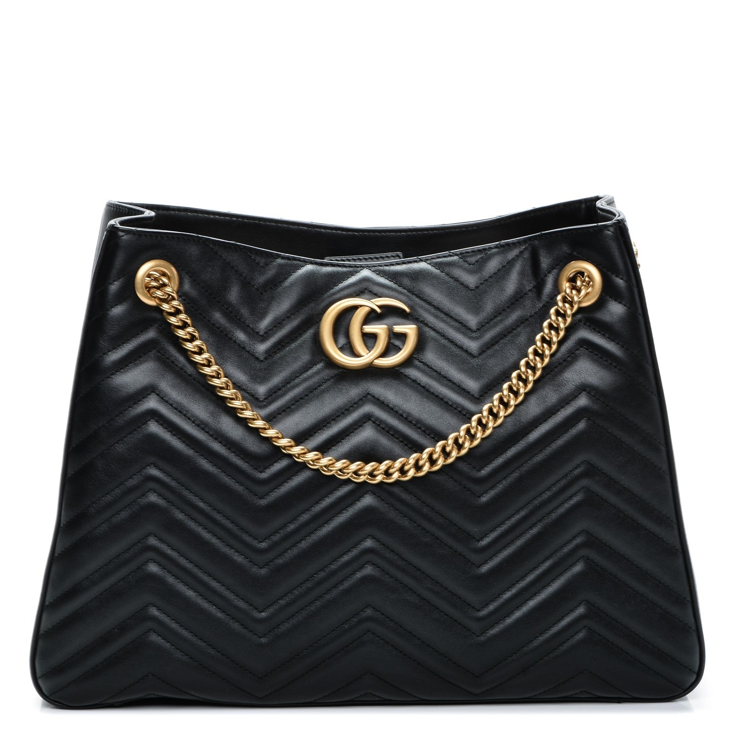 Gucci Calfskin Matelasse Medium GG Marmont Shoulder Tote Bag Black 1 of 6