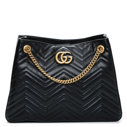 Gucci Calfskin Matelasse Medium GG Marmont Shoulder Tote Bag Black 1 of 6