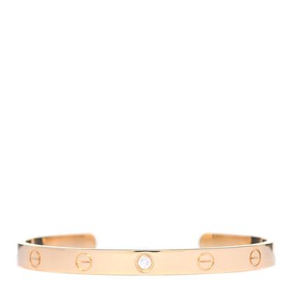 Cartier 18K Yellow Gold 1 Diamond LOVE Cuff Bracelet 18 1 of 6