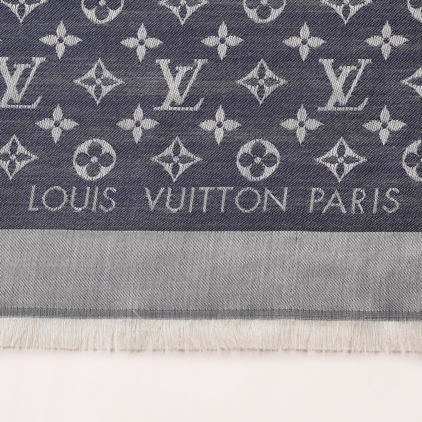 Silk Wool Monogram Denim Shawl Blue
