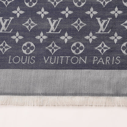 Louis Vuitton Silk Wool Monogram Denim Shawl Blue 3 of 4