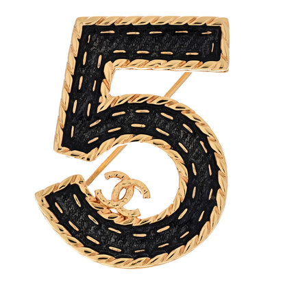 Chanel Metal Enamel CC No 5 Rope Brooch Gold Denim Blue 1 of 5