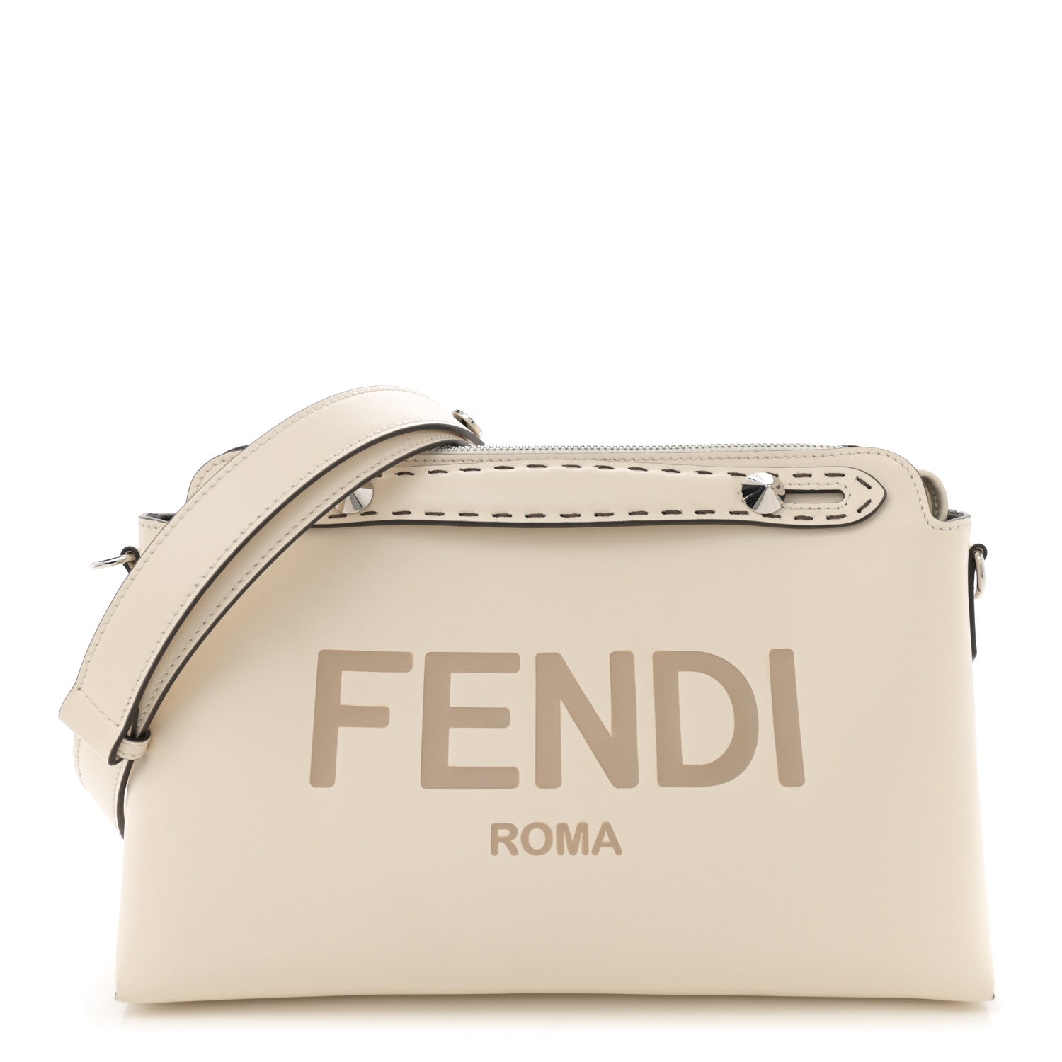 Fendi Vitello King Logo Embossed Medium By The Way Boston Bag White Ice 1 of 11