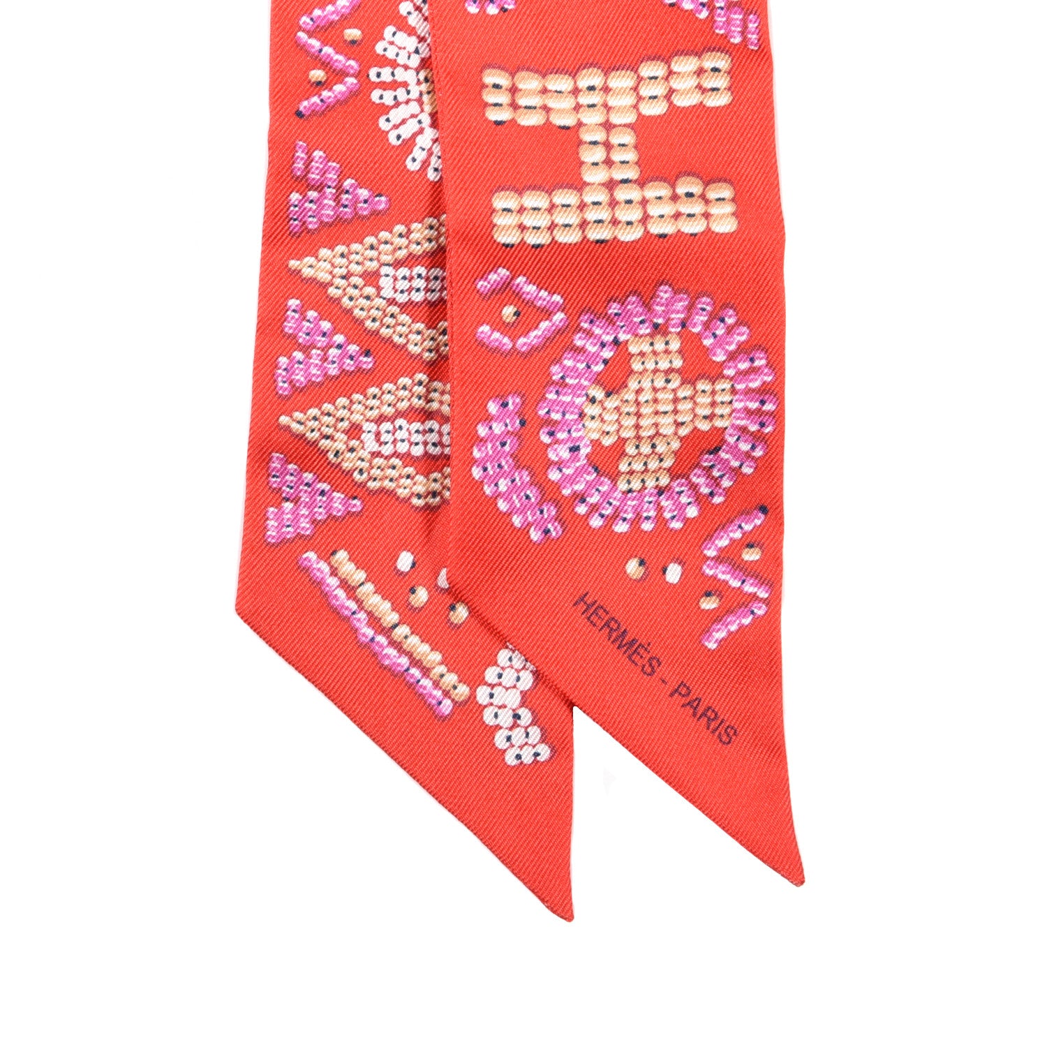 Hermes Silk Kelly En Perles Twilly Vermillon Parme 2 of 3