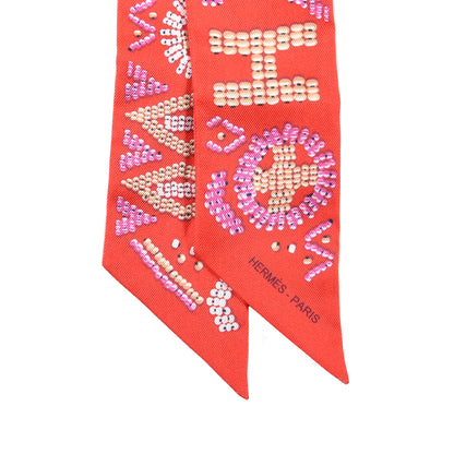 Hermes Silk Kelly En Perles Twilly Vermillon Parme 2 of 3