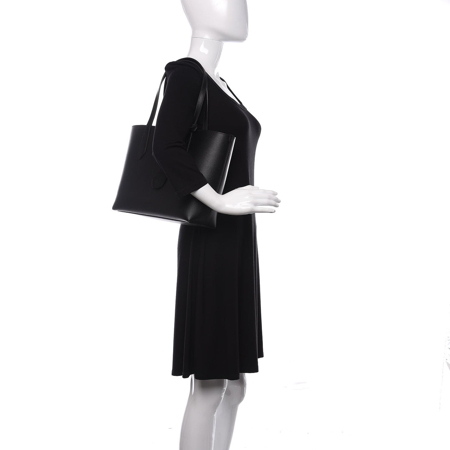 Grainy Calfskin Haymarket Check Medium Reversible Tote Black