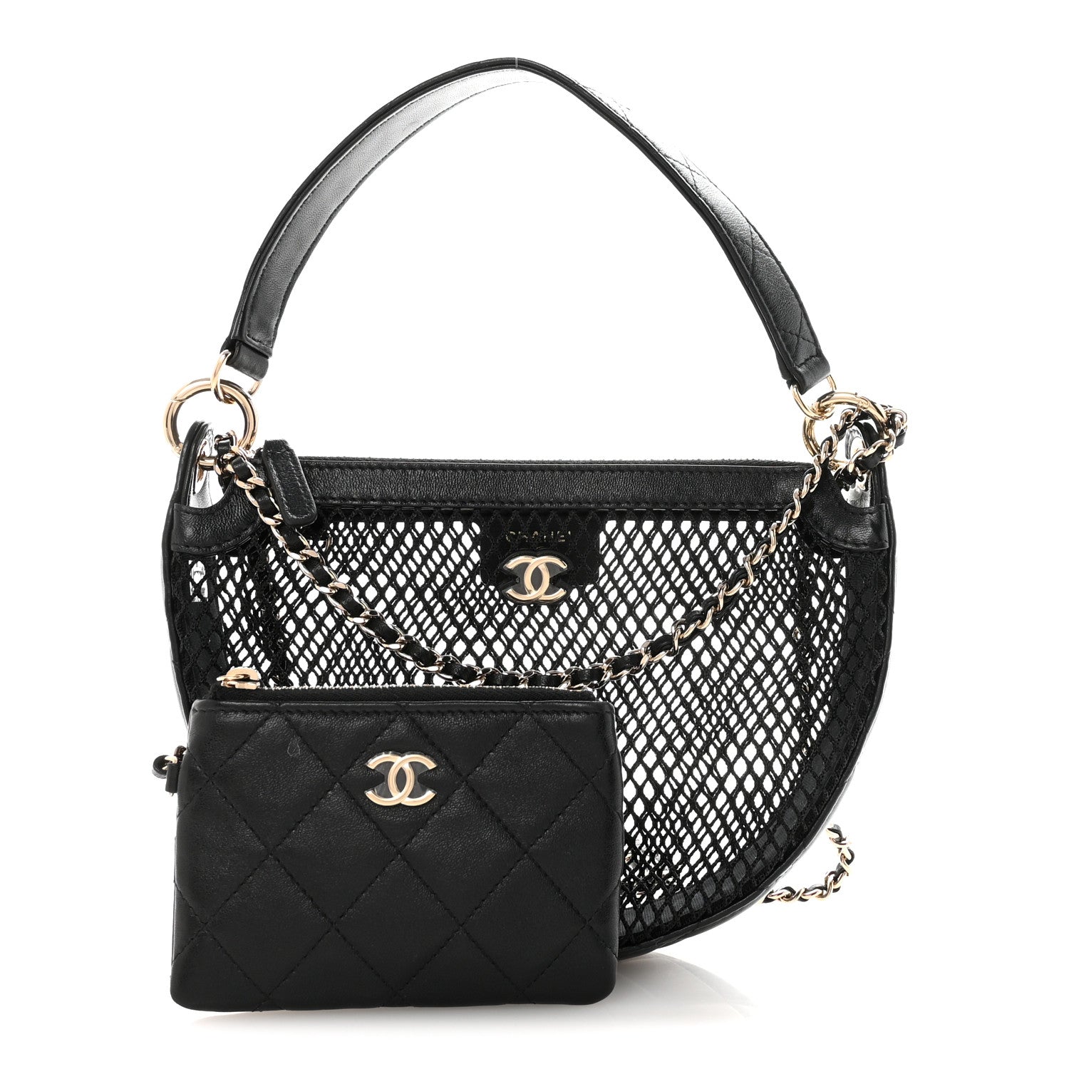 Chanel Mesh Shiny Lambskin Chain Hobo Black 3 of 11