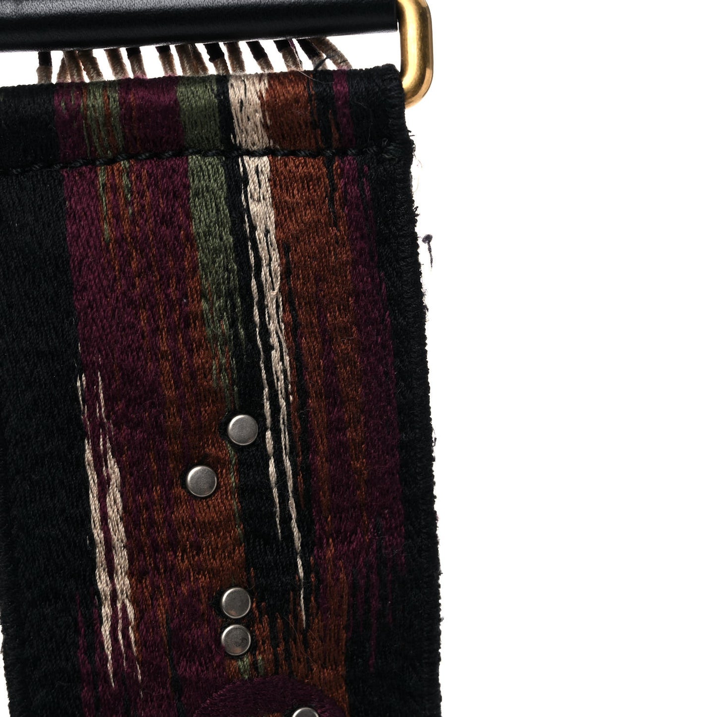 Canvas Embroidered Studded Bohemian Fringe Shoulder Strap Black Multicolor