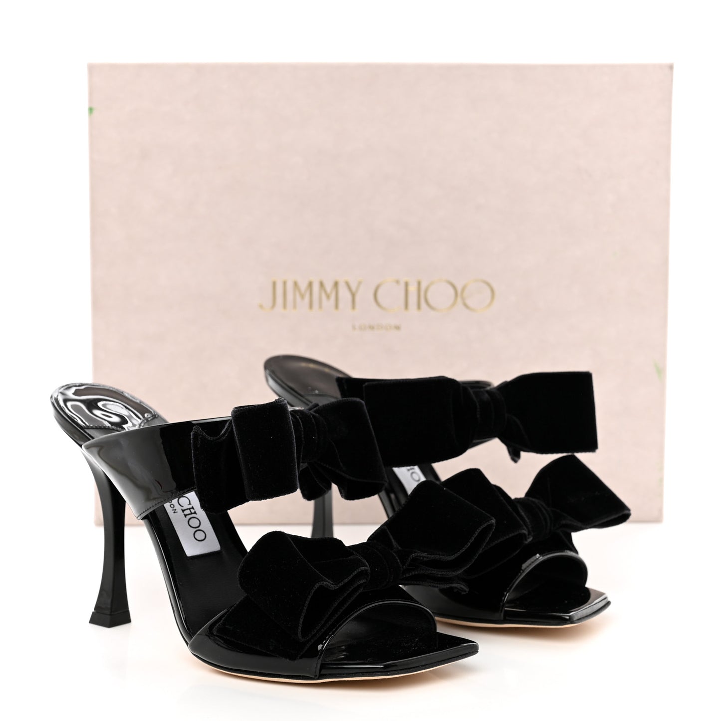 Patent Velvet Bow Mule Sandals 36.5 Black