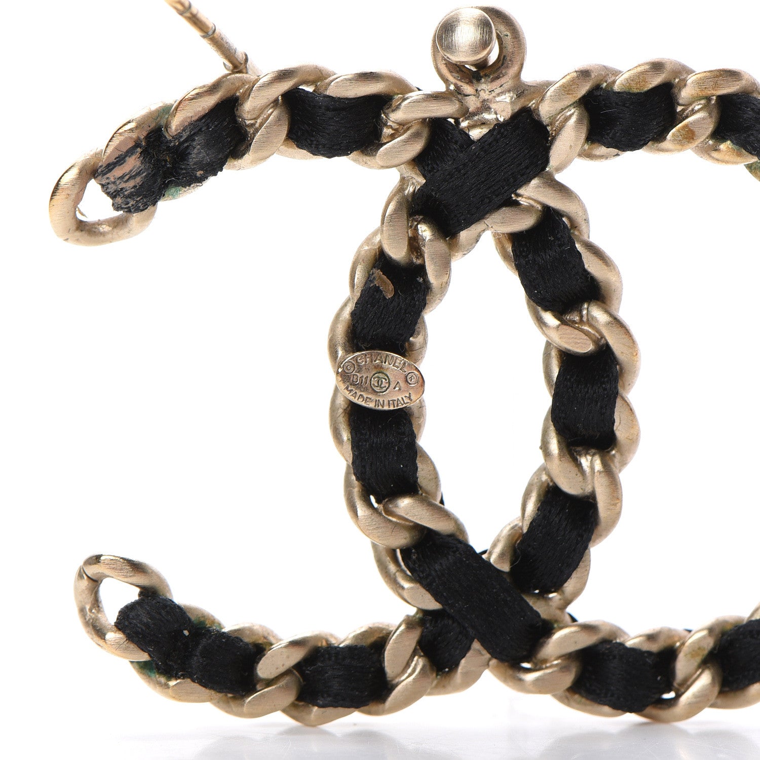 Chanel Satin CC Chain Earrings Light Gold Black 4 of 5