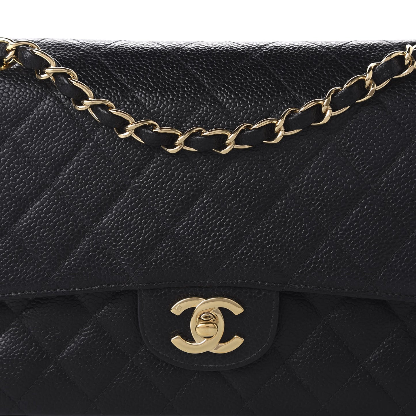 Caviar Quilted Medium Double Flap Black
