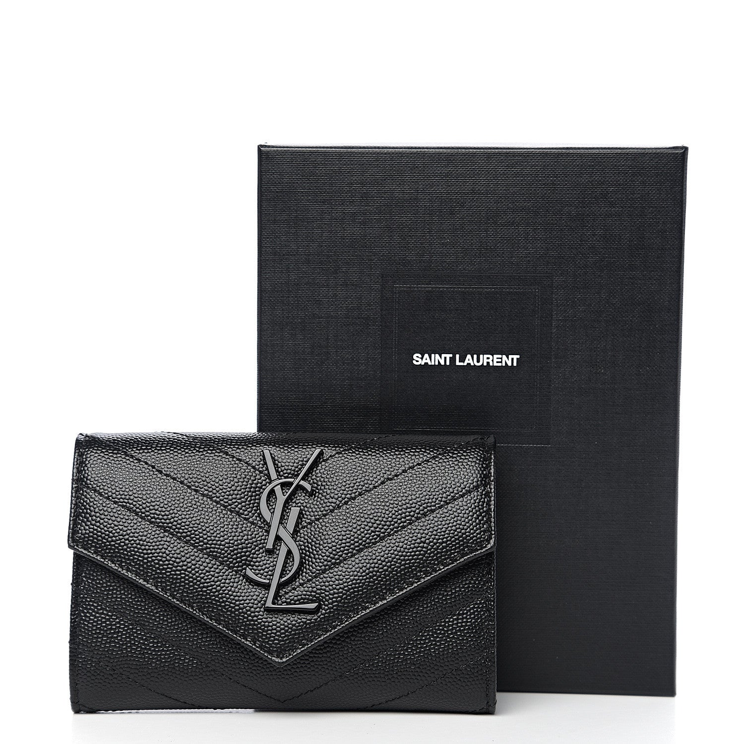 Saint Laurent Grain De Poudre Matelasse Chevron Small Monogram Envelope Wallet Black 7 of 7