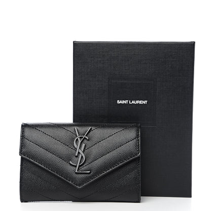Saint Laurent Grain De Poudre Matelasse Chevron Small Monogram Envelope Wallet Black 7 of 7