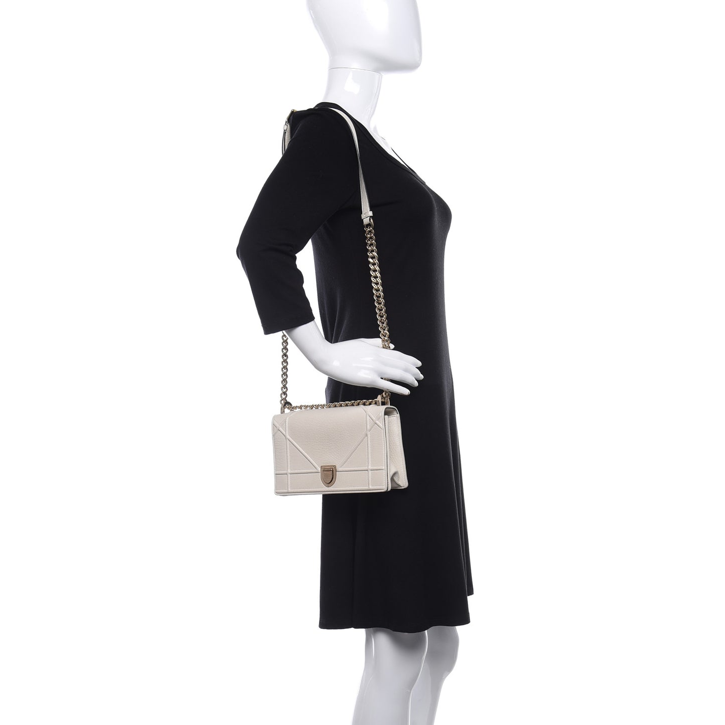 Grained Calfskin Small Diorama Flap Bag Off White