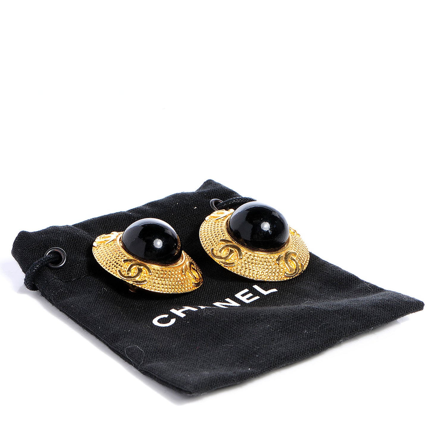 CC Clip On Earrings Black and Gold