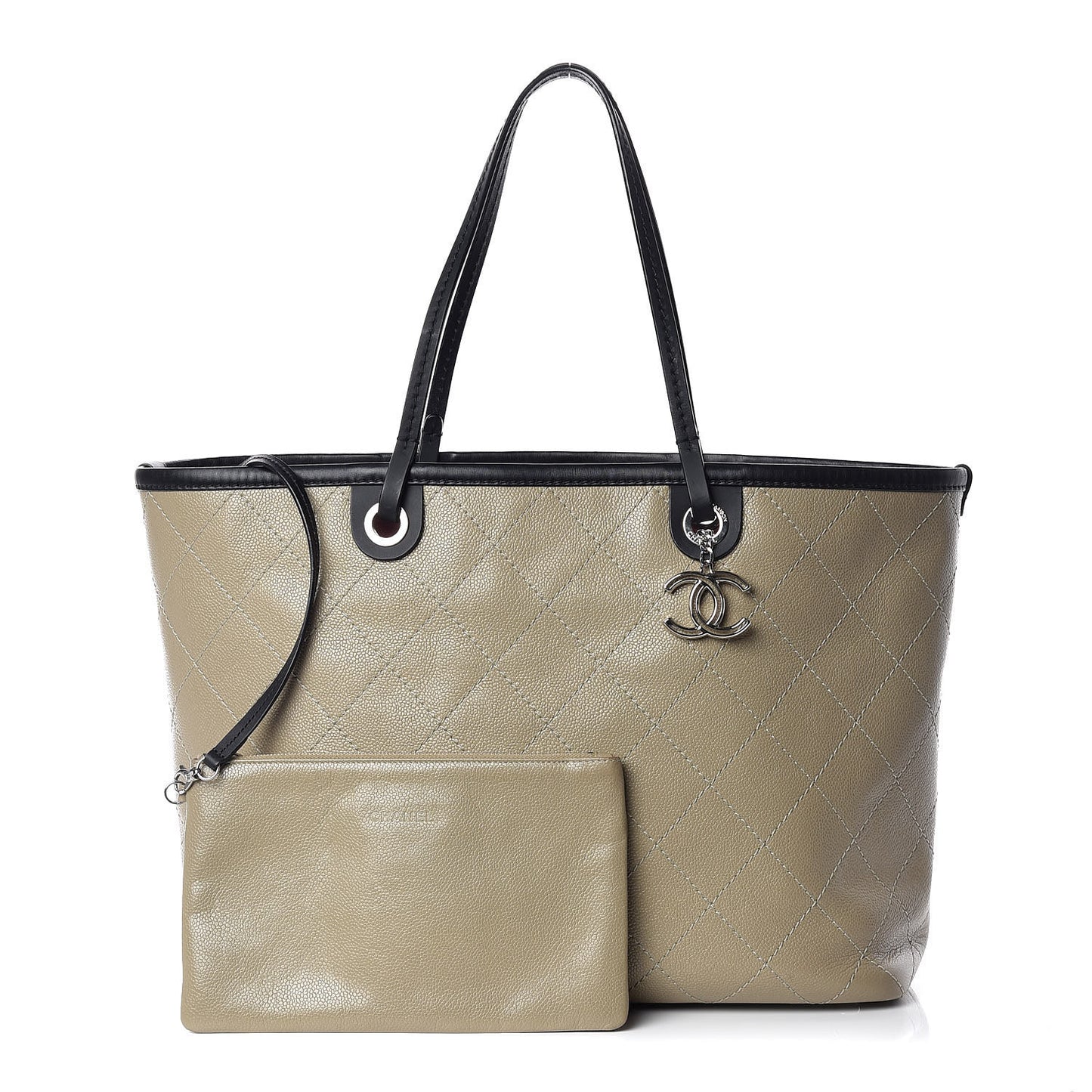 Grained Calfskin Large Shopping Fever Tote Beige