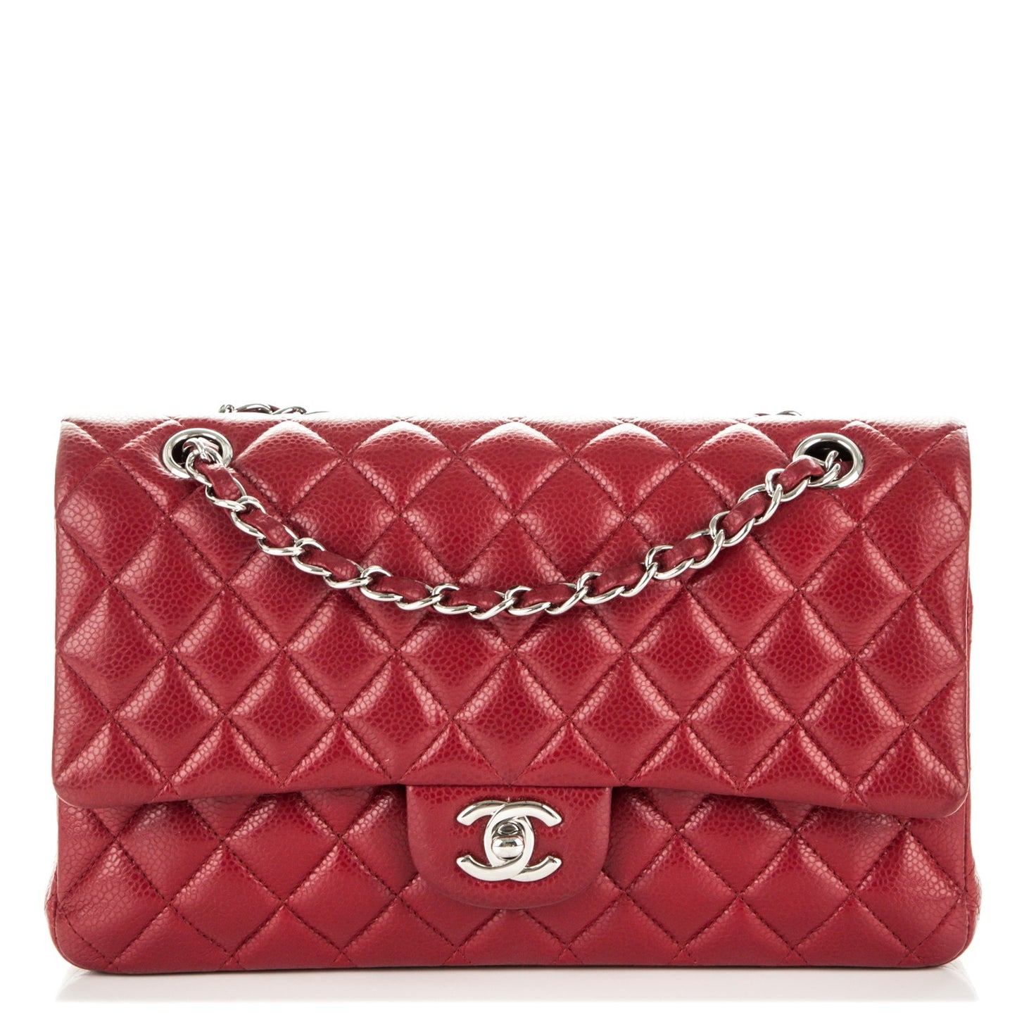 Caviar Quilted Medium Double Flap Red