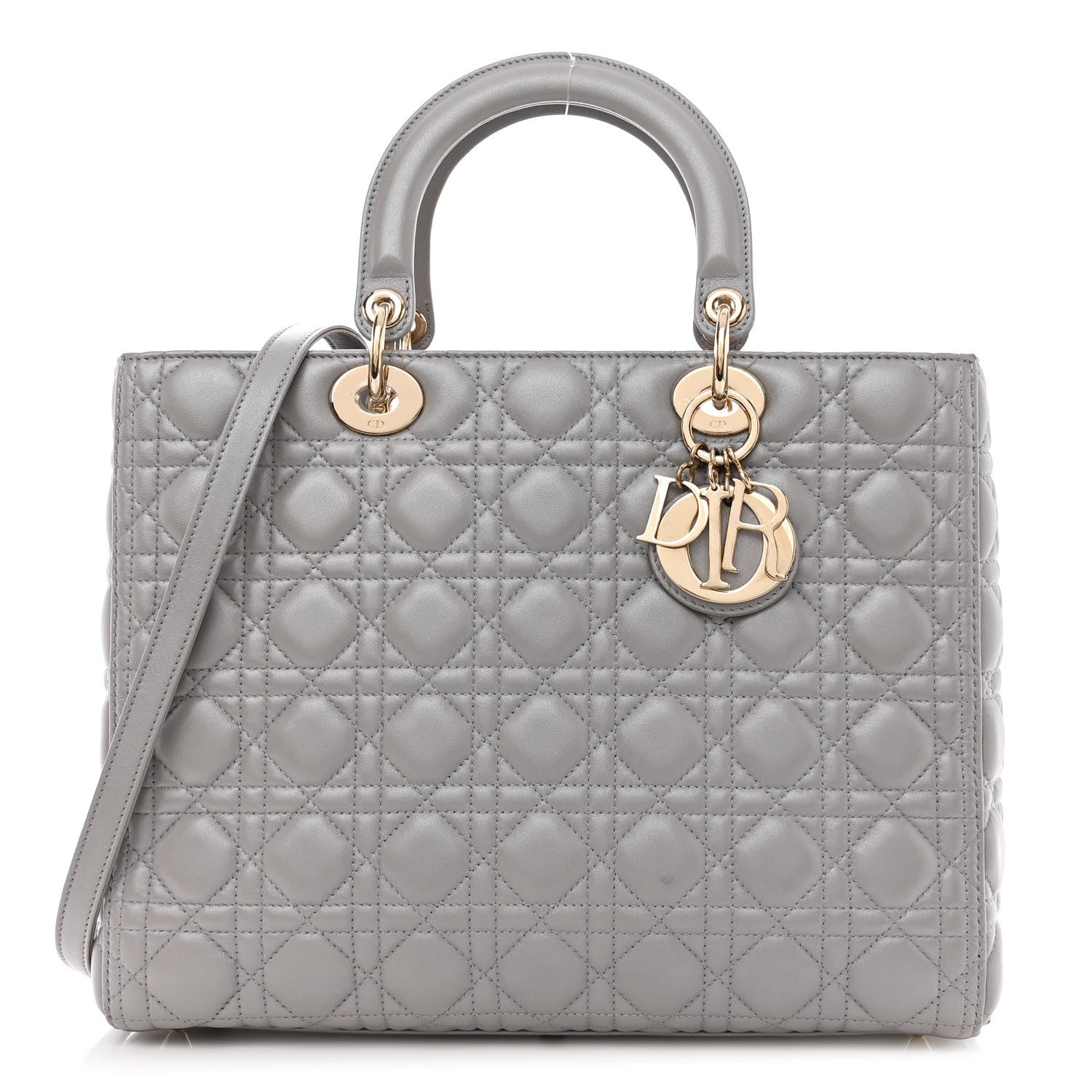 Christian Dior Metallic Lambskin Cannage Large Lady Dior Light Grey 1 of 14