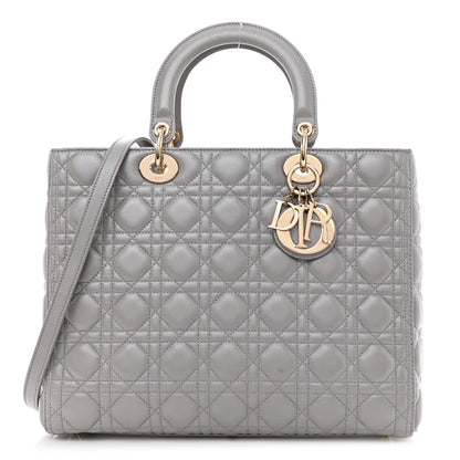Christian Dior Metallic Lambskin Cannage Large Lady Dior Light Grey 1 of 14
