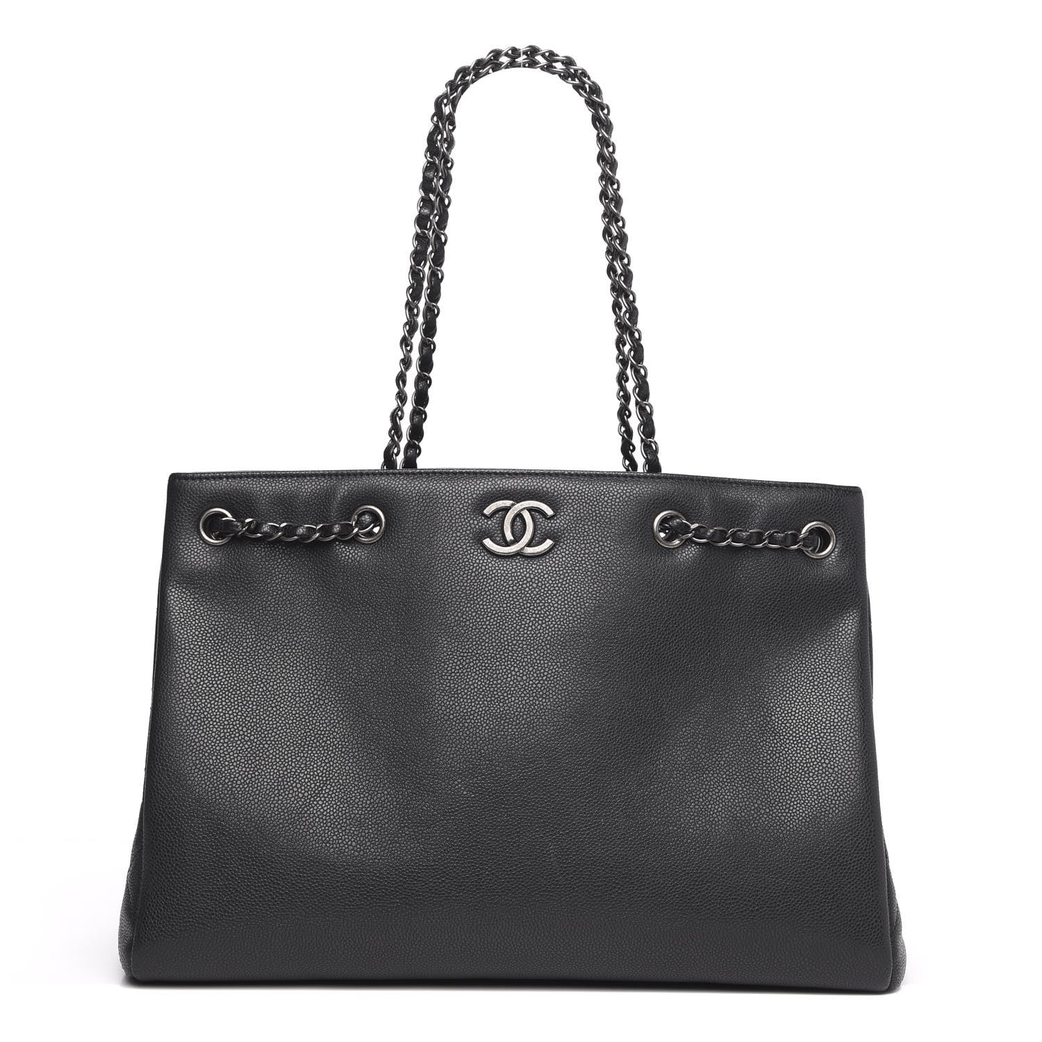 Chanel Metallic Grained Calfskin Woven Chain Large Shopping Bag Black 1 of 10