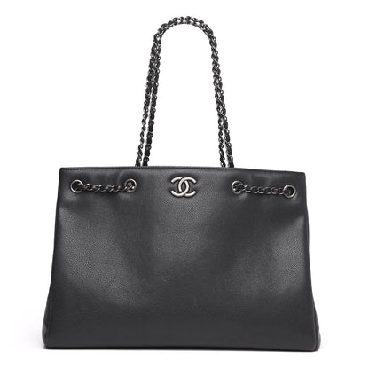 Chanel Metallic Grained Calfskin Woven Chain Large Shopping Bag Black 1 of 10