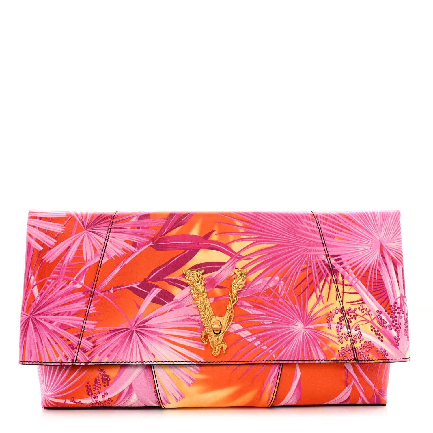 Versace Calfskin Jungle Print Clutch Pink Multicolor 1 of 6