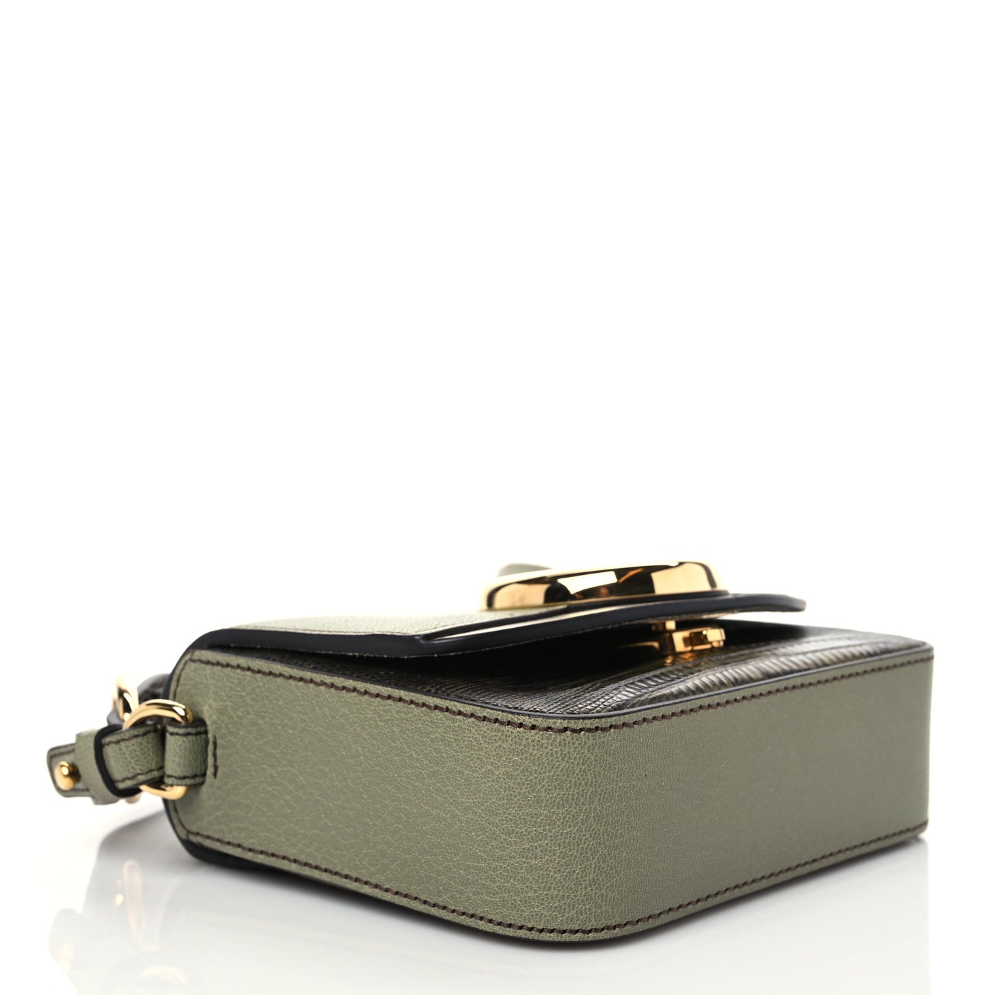 Goatskin Calfskin Lizard Embossed Mini C Double Carry Antique Green