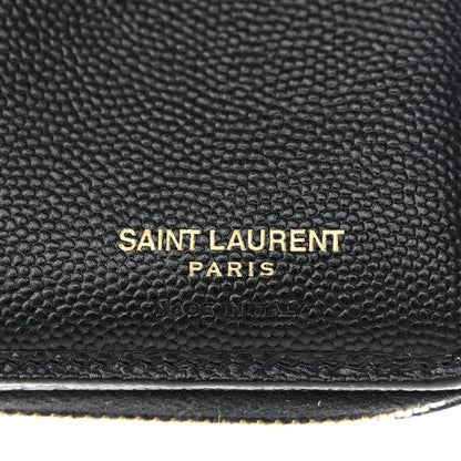 Saint Laurent Grain De Poudre Matelasse Chevron Monogram Compact Zip Around Wallet Black 7 of 11